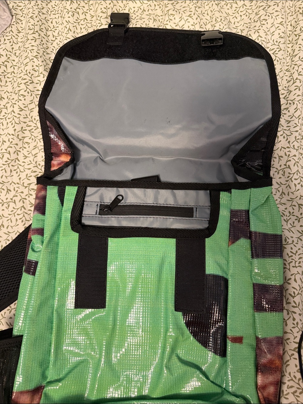 Rareform Backpack - Green Patterned Flap-Top - Picture 3 of 6